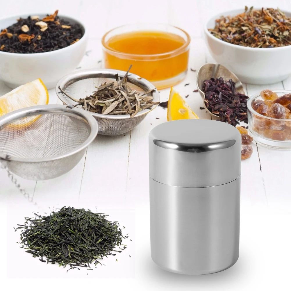 Tea Tin Box Tea Canister Loose Leaf Tea Tin Tea Can Canister Stainless Steel Tins Canister Home Kitchen Canisters for Coffee Sugar Storage