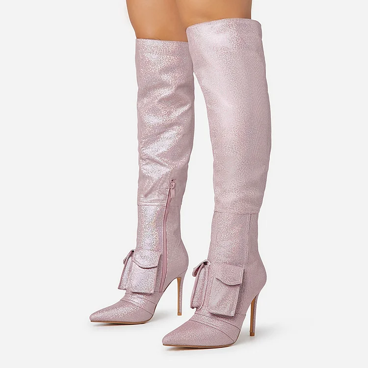 

Pointed Toe Stiletto Zipper Heels Elegant Thigh High Pocket Boots luxury fashion brands women's shoes