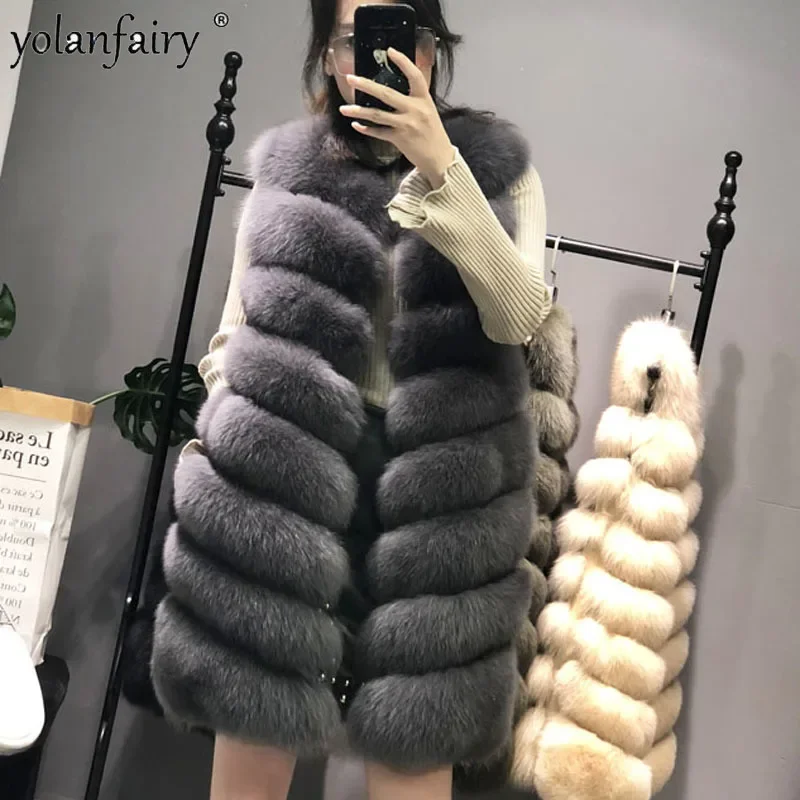 

2018 Autumn Winter New Real Fox Fur Long Vest Coat Women Clothes Korean Vintage Elegant Vests Coats Chalecos Para Mujer ZL509