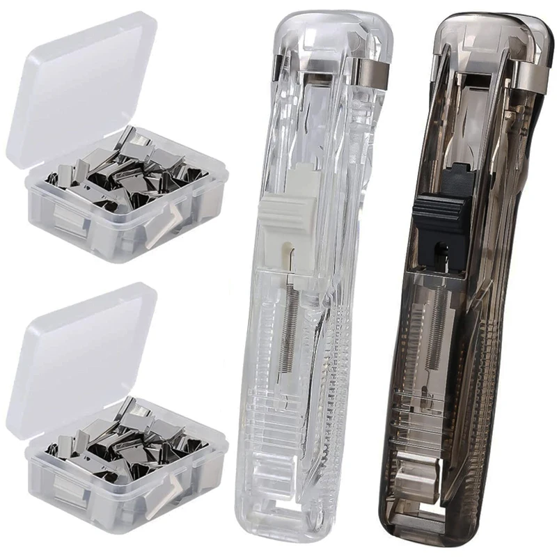 Staple Metal Clip Push Hand Paper Clipper with Refill Fixing Organizing Stapler Reusable Push Clamp for Document File Stationery push stapler hand stapler metal stapler
