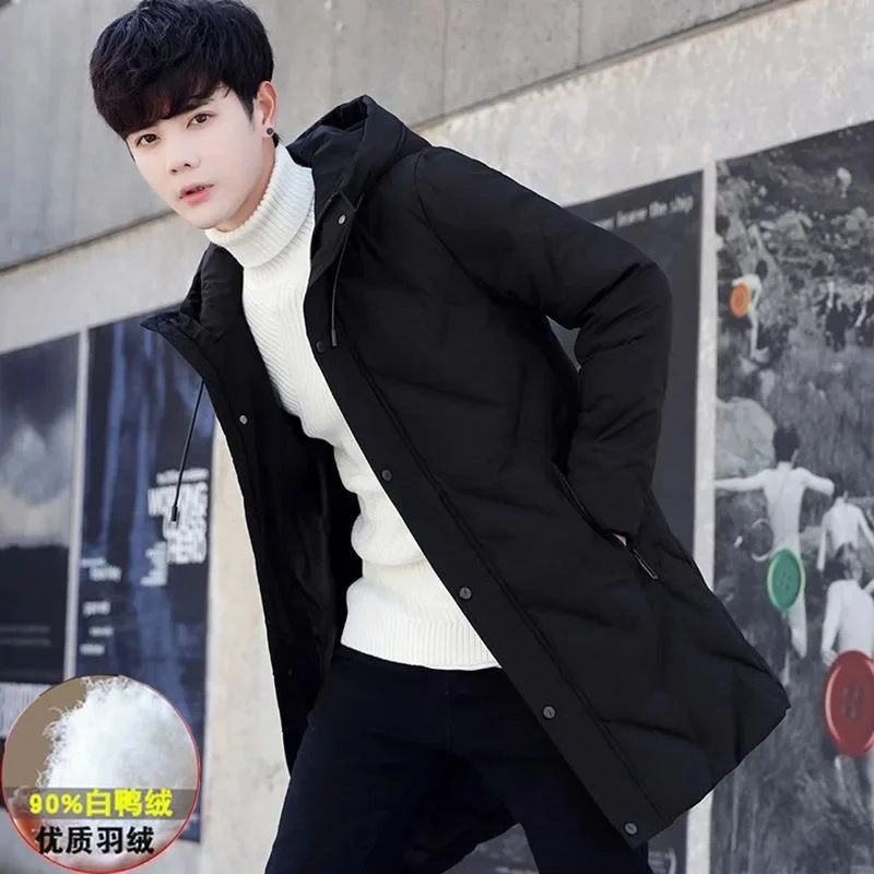 

2023 New Men Down Jacket Winter Coat Mid-length Loose Parkas Thicken Warm Teenager Trend Outwear Student Hooded Overcoat