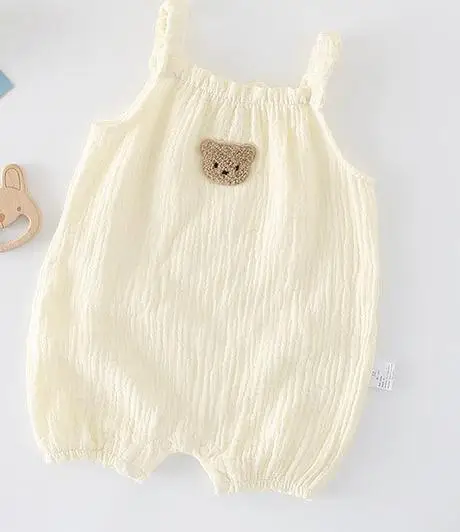 2022 Summer New Baby Sleeveless Bodysuit + Hat Thin Cotton Newborn Infant Cartoon Bear Clothes Baby Boy Jumpsuit Girl Overalls best baby bodysuits Baby Rompers