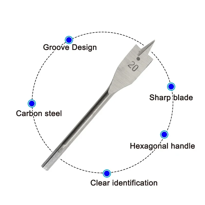 6pc Three Pointed Flat Drill Hexagonal Handle Woodworking Bit Set