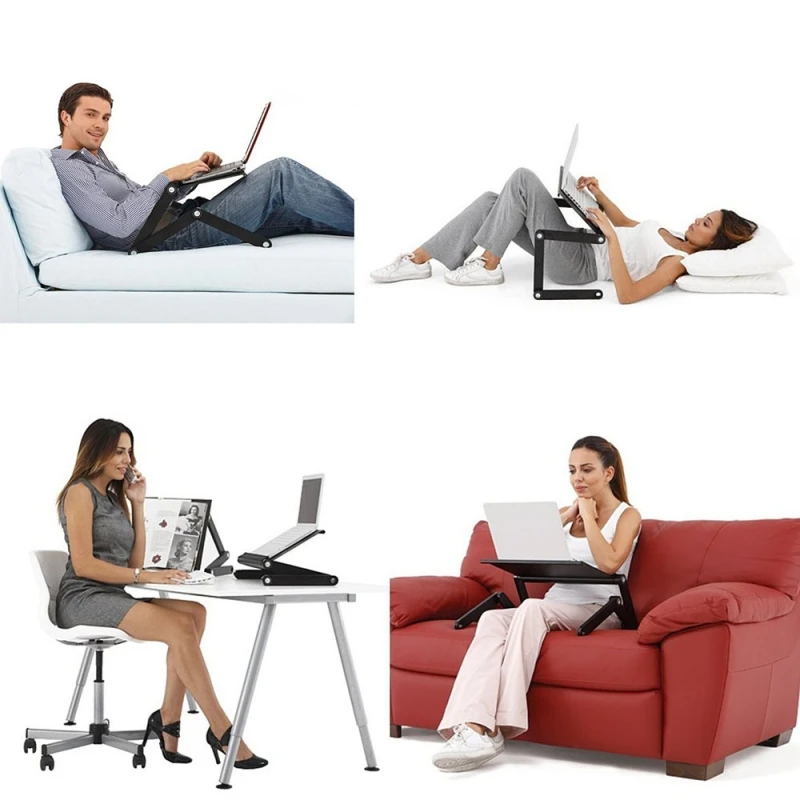 Suporte de alumínio dobrável para laptop, Mesa dobrável, Grande ventilador de refrigeração, Mouse Pad para cama, Sofá, Sofá