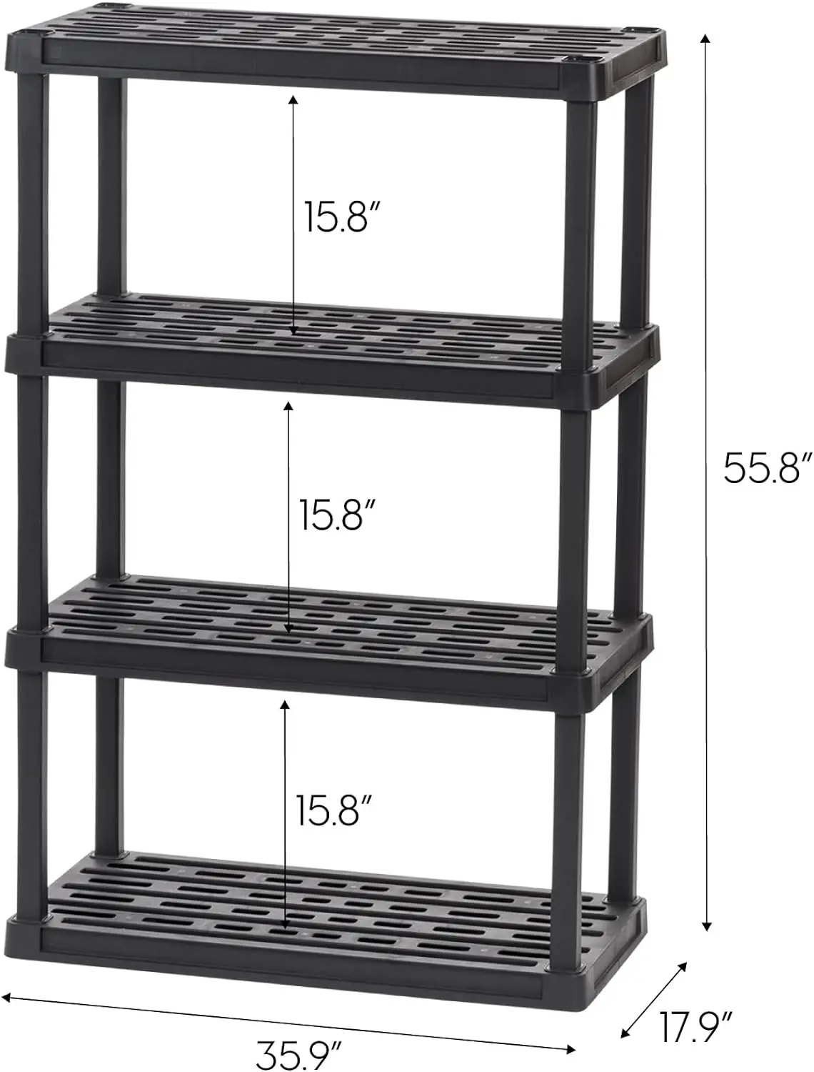 Description Picture 4 of itemUSA 4-Tier Heavy Duty Shelving Unit, 48" Fixed Height, Large Storage Shelf Organizer for Home, Garage, Basement, Laundry,