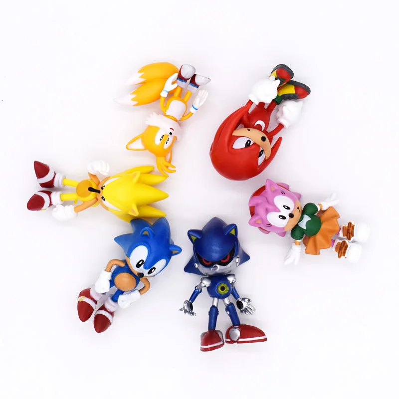 Set Mini Cute 6Pcs Sonic Pvc Character Toy Hedgehog Shadow Tail Figure Model Dolls Bambini Animal Toy Regalo Di Compleanno 6-7Cm
