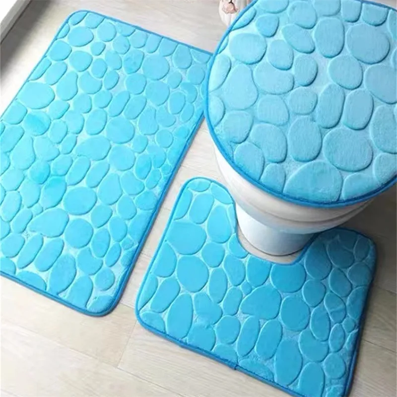 

3pcs Bathroom Bath Mat Set Non Slip Floor Mat Bath Rug Absorbent Shower Carpets Toilet Lid Cover Bathtub Side Floor Rug Doormat