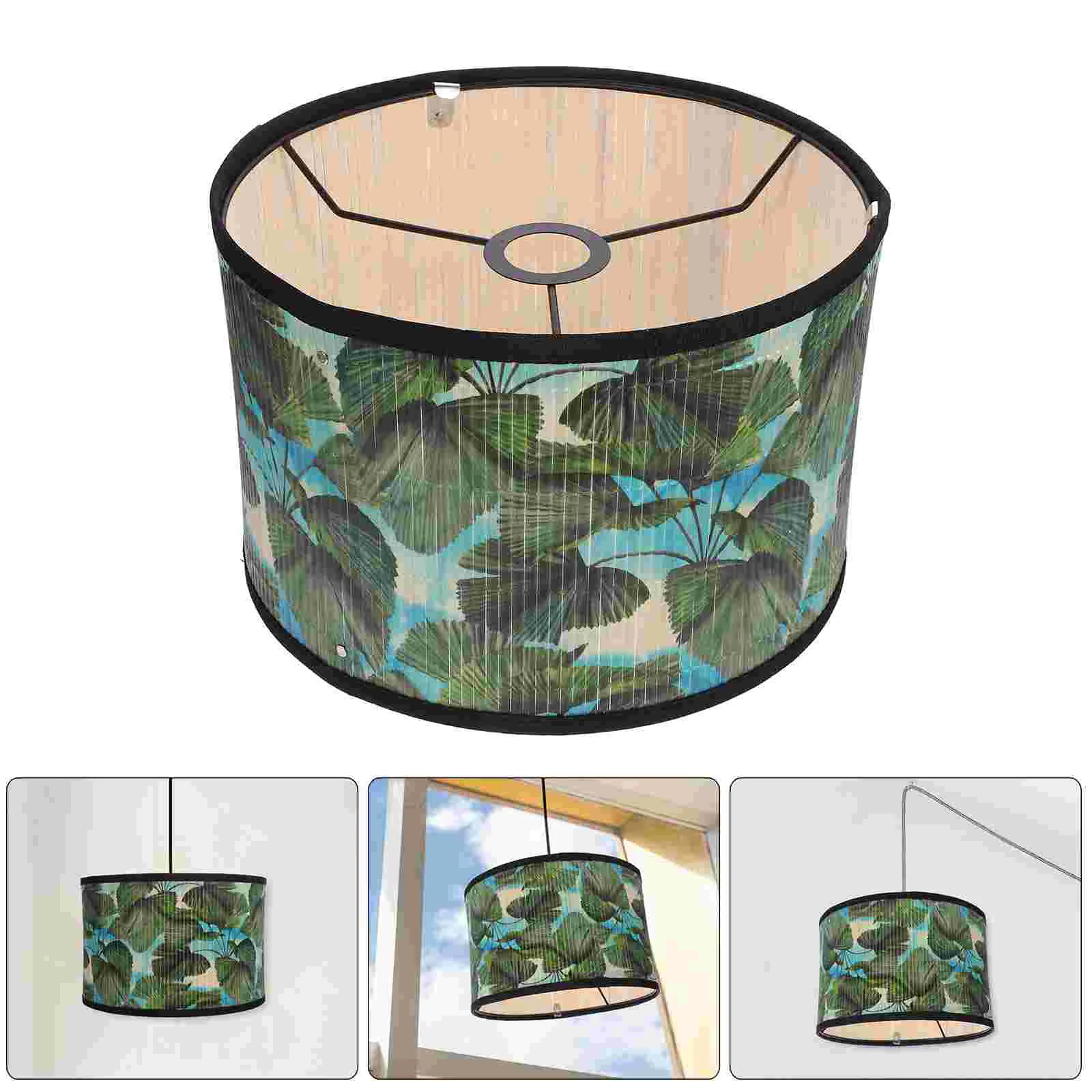 

Drum Bamboo Lampshade Leaves Printed Lamp Cover Drum Lampshade Lamp Accessories