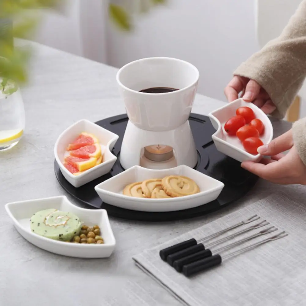 Chocolate Fondue Set Sauce Fondue Elegant Ceramic Butter Warmer Set for Chocolate Cheese Caramel for Even Dipping