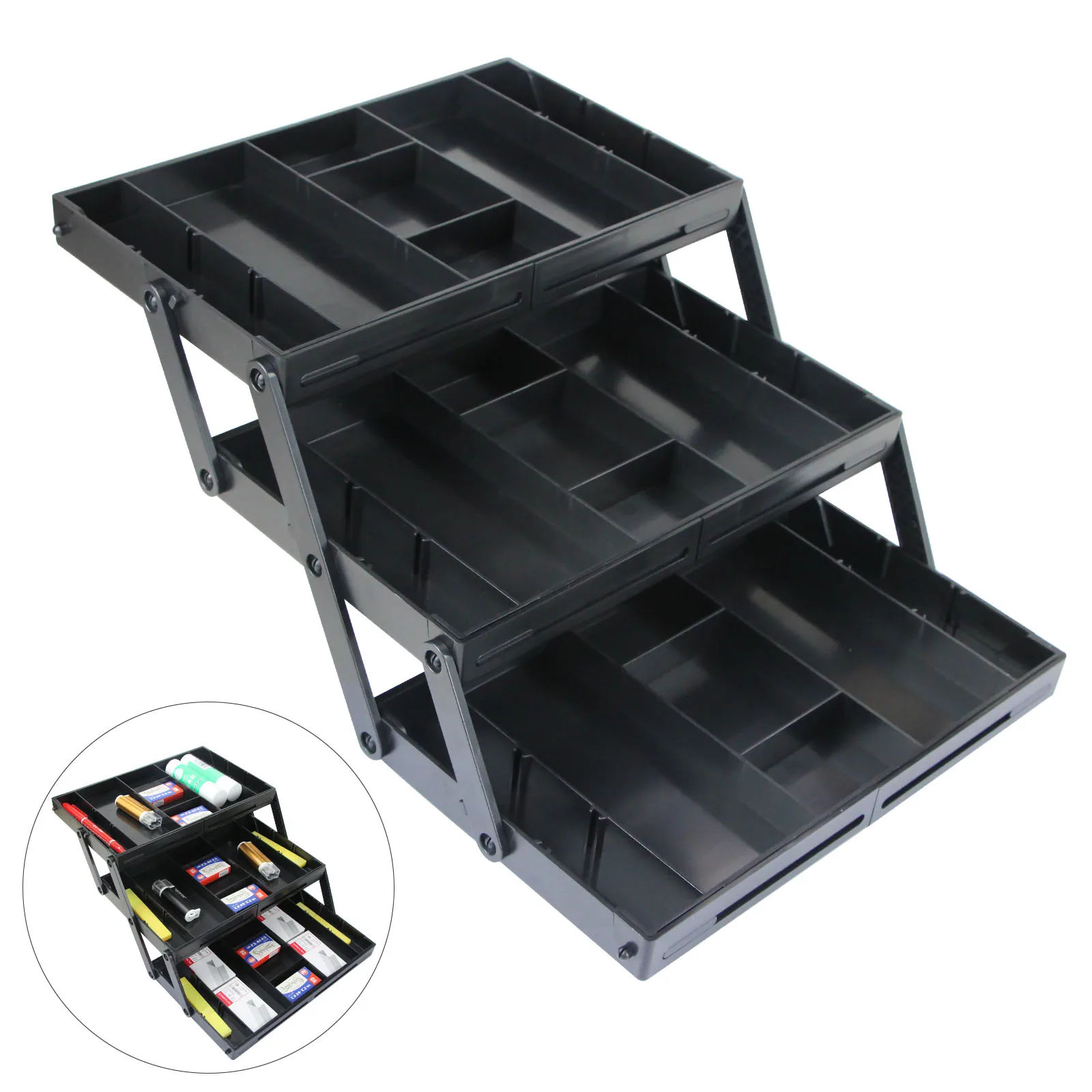Folding Drawer Organiser, Expandable Multi-Layer Organiser Tray Box, Jewellery & Cosmetics Storage Drawer Organiser Shelf