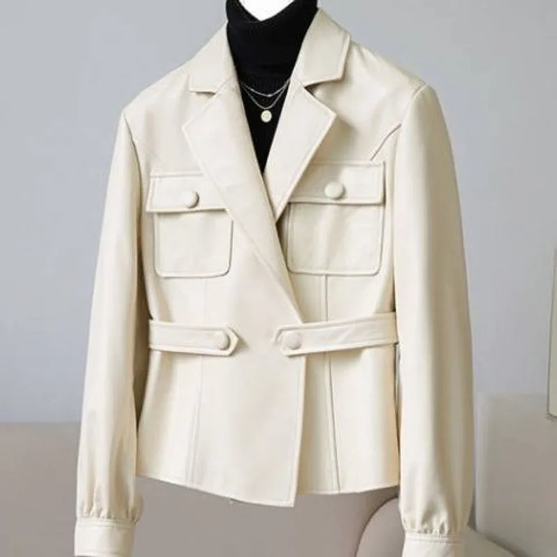

Spring Autumn Black Leather Jacket Women Fashion Zipper Vintage High Street Lapel Outwear Top Female PU Leather Coat Woman