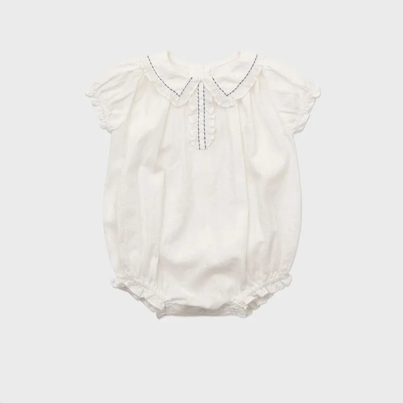 

Одежда для новорожденных, белый классический милый комбинезон с коротким рукавом, хлопковый комбинезон для девочек