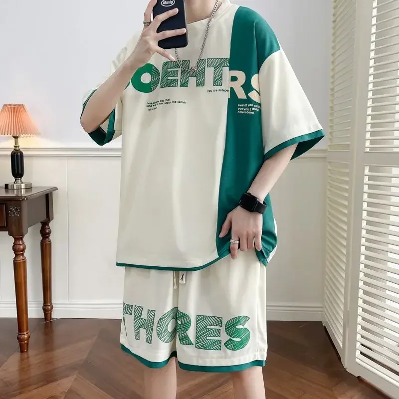 Camisetas blancas, pantalones cortos, trajes para hombre, alfabeto, deportes, novedades, tendencias a juego, disfraces, conjuntos para hombre, ropa de verano XL, pantalones, novedad