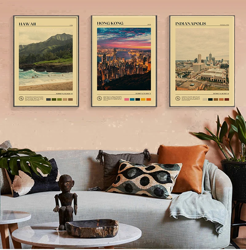 Digital Oil Painting Vintage Poster Kraft Paper Bar Cafe Home Decoration Landscape Collection Wall Sticker