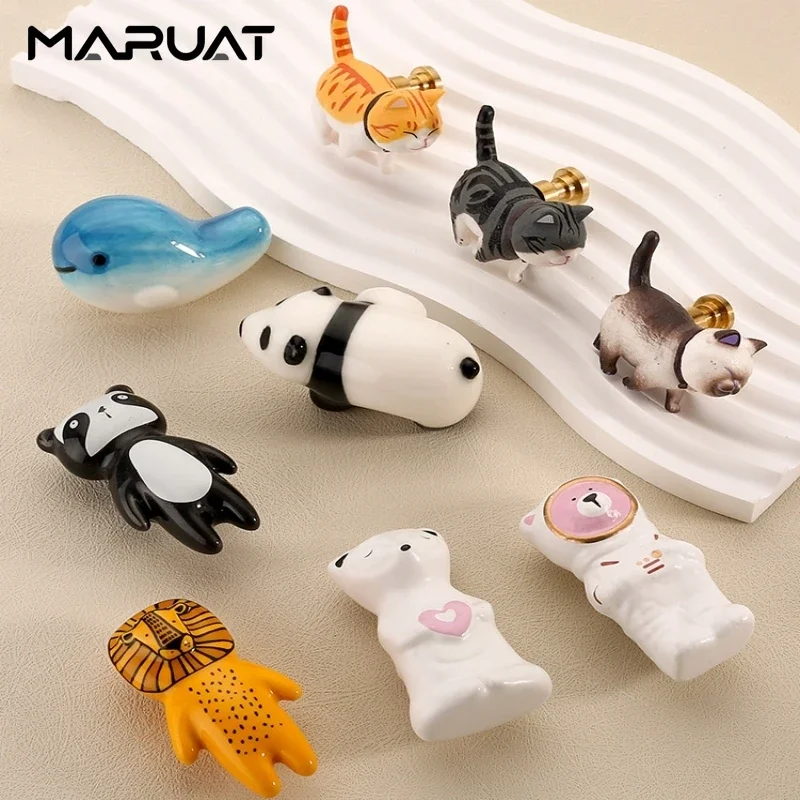 Ceramic Resin Furniture Handles Children's Room Handles Cartoon Cabinet Handles Drawer Knobs Animal Shapes Kids Cabinet Handles