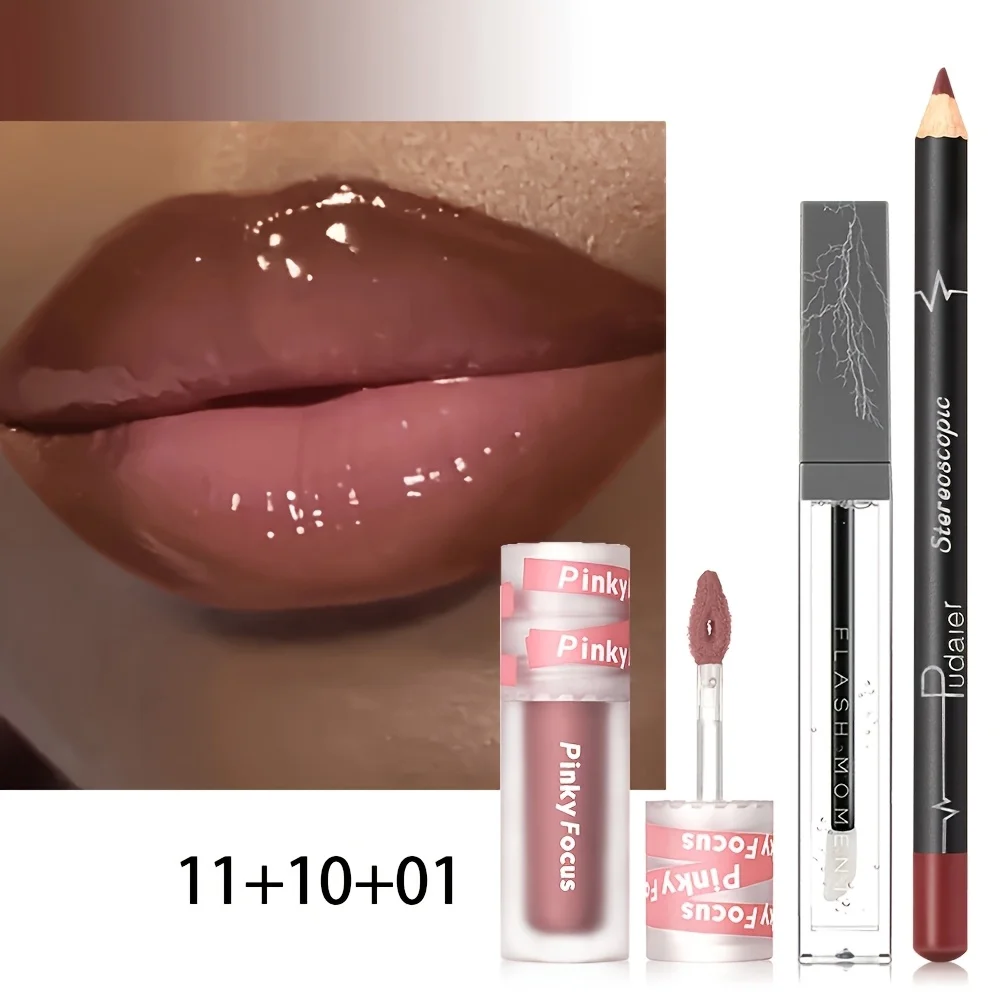 3pcs Lip Liner Pen Set, Lip Liner Pen, Lip Mud And Lip Oil, Easy To Apply Makeup, Long-lasting Non-stick To Cups, Festival Gift_voghion.com