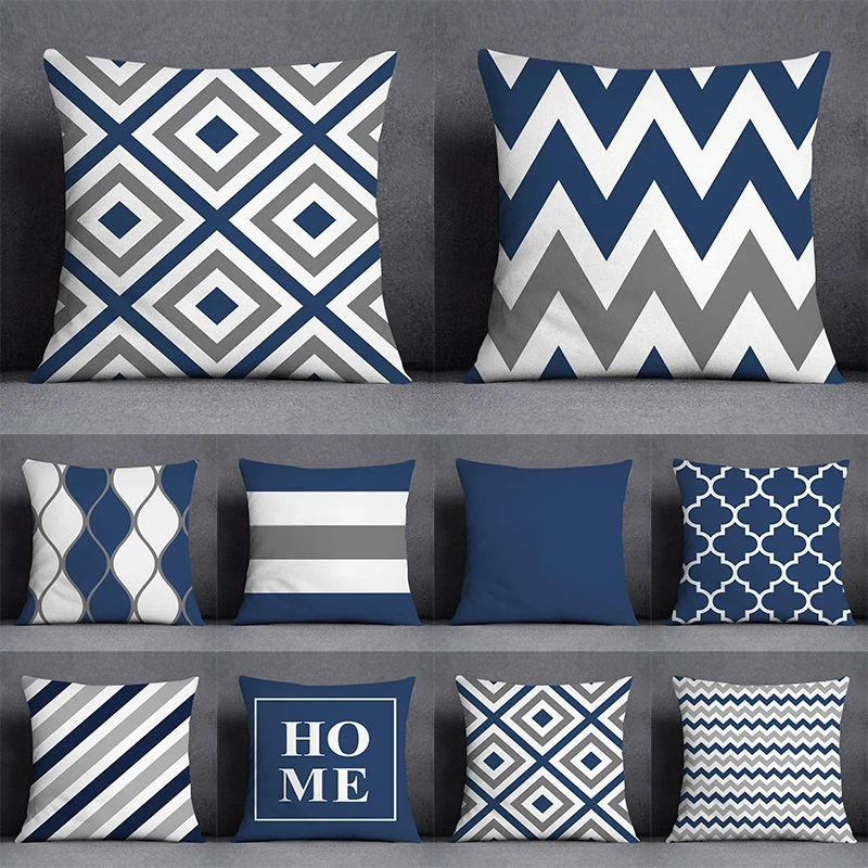 Cushion Cover Geometric Pattern Polyester Blue Grey Pillowcase Upholstery Sofa  Throw Pillow Home Decor Pillowcas