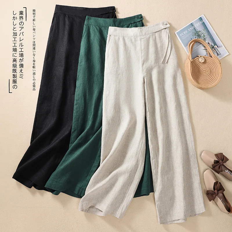 Spring 2023 Vintage Personality Waistband Cotton Linen  Streetwear Y2k Pants Wild Casual High Waist Loose Look Thin Straight Leg the straight look contemporary photography from eastern europe