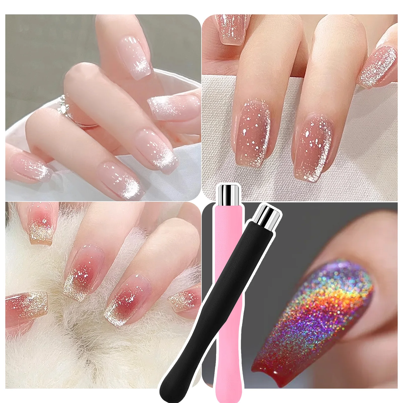 Magnetic Nail Art Tools Nail Art Cylinder Magnet for UV/LED Gel Special Designed Silicone Case Strong Nail Magnetic Stick Convenient Manicure Tools