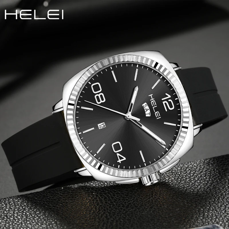 HELEI original brand outdoor sports watch silicone strap calendar week display fashion luminous quartz wristwatch