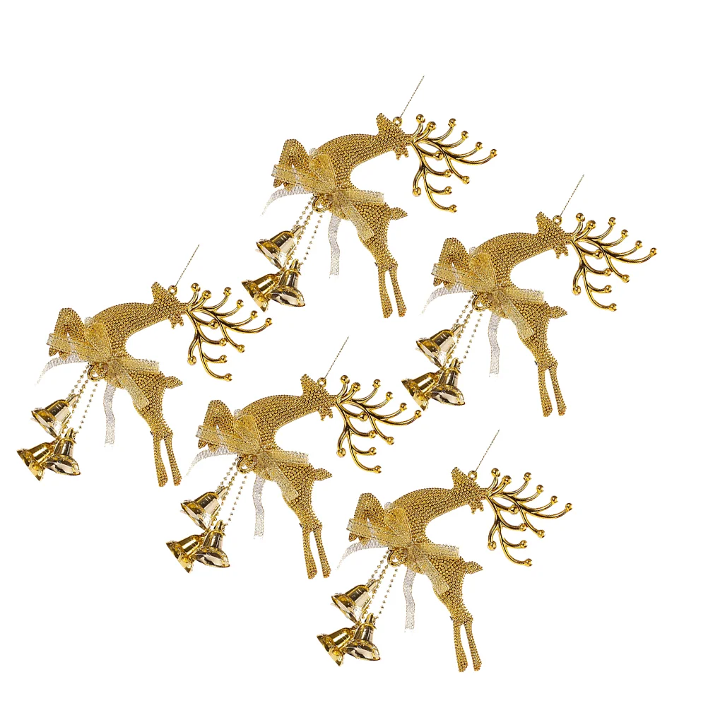 

5pcs Christmas Reindeer Vintage Sculpture Hanging with Bell Christmas Tree Elk Bell Ornaments Hollow Reindeer Hanging for Wall