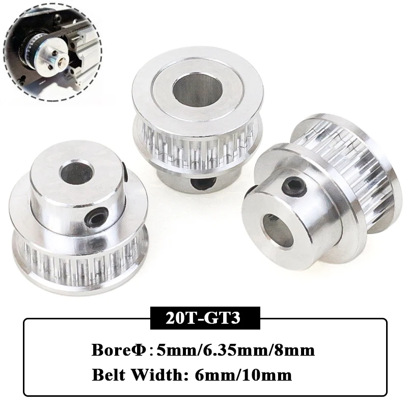 3Pcs 20Teeth 3GT Pulley Bore 5mm 6.35mm 8mm Width 6mm 10mm Timing Pulley GT3 20T Gear Wheel for 3D Printer Parts