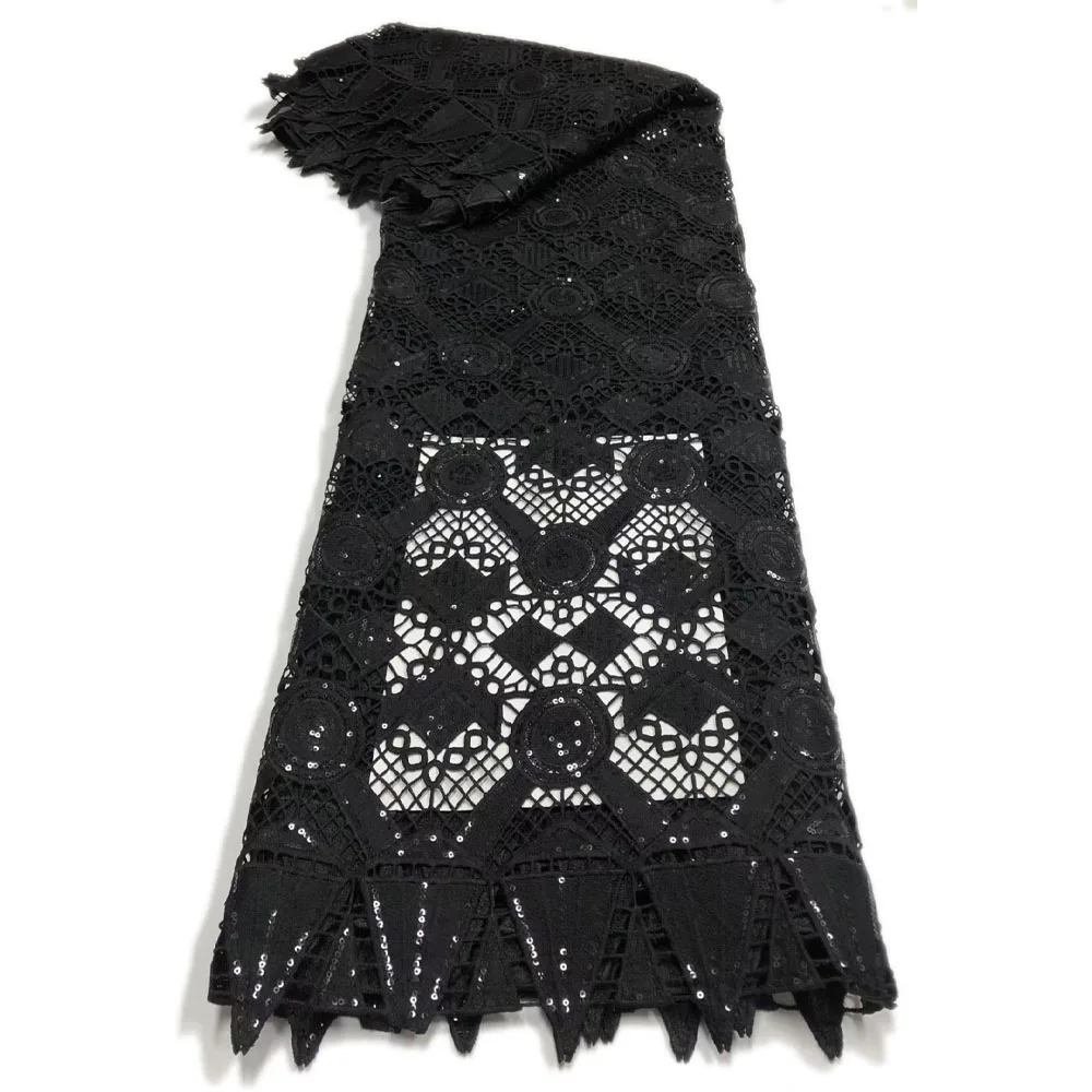 

Pure Black Water Soluble Lace Fabric 2022 5Yards Sequins Guipure Crochet Atrous Textile Multiple Patterns For Sewing Dress 06WS1