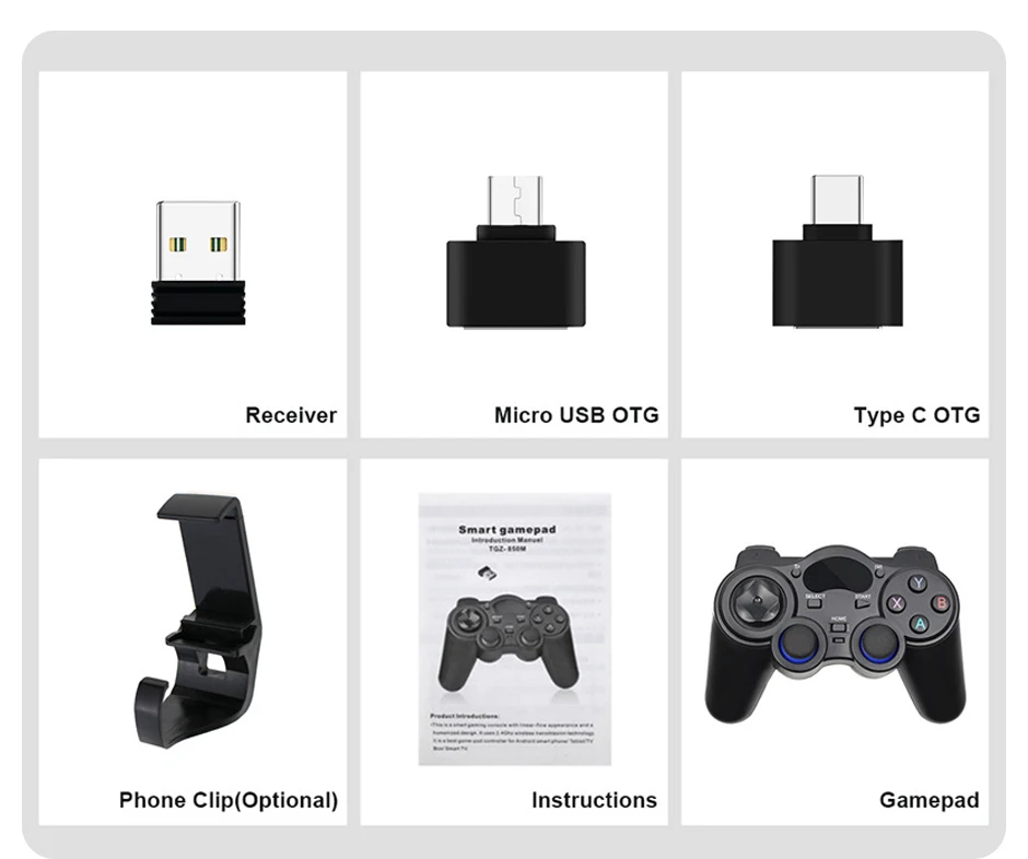 Manette de jeu sans fil 2,4 GHz avec adaptateur OTG pour smartphone, tablette, PC ou Smart TV Android P3_voghion.com