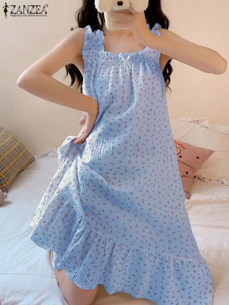 

ZANZEA 2024 Sleeveless Tank Sleepwear Dress Sweety Lady Nightgown Casual Loose Stitching Sexy Oversized Fashion Summer Homewear