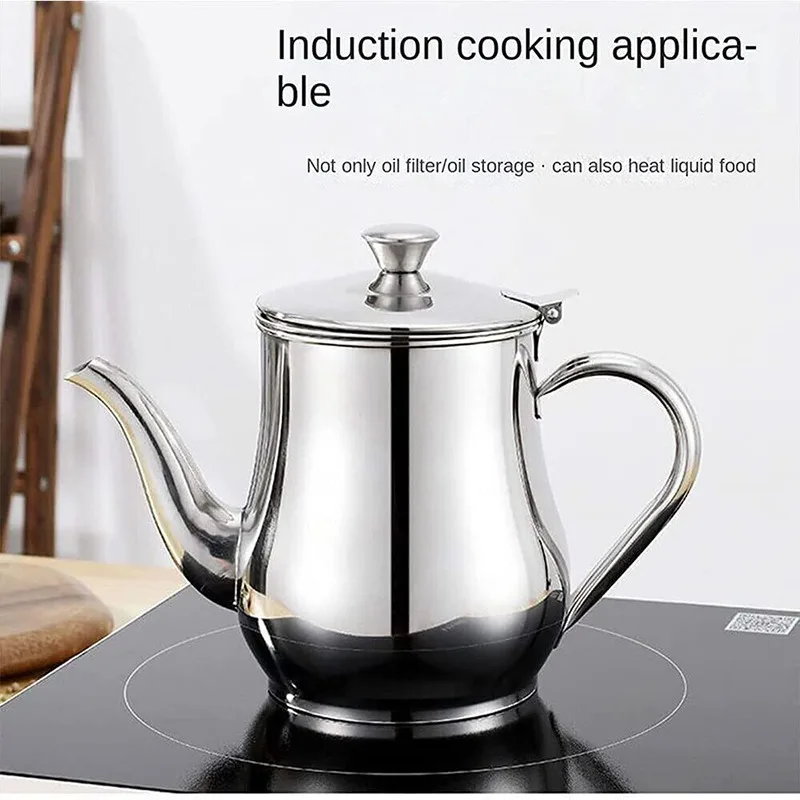 Glass Oil Bottle Plastic Oil Bottle 1Pc Household Stainless Steel Oil Pot with Filter 800ml 1000ml 1500ml Stainless Steel Cooking Kettle Portable Pot 300 400 550ml