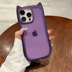 Adorable 3D Cat Ear Kawaii Phone Case - Soft Matte Transparent Cover - iPhone 12 Pro Max (PURPLE)