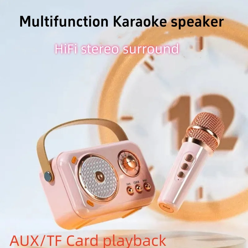 

Bluetooth-динамик с беспроводным микрофоном, поддержка караоке, TF-карты/AUX, HiFi, сабвуфер, высокое качество, стерео, объемный звуковой короб