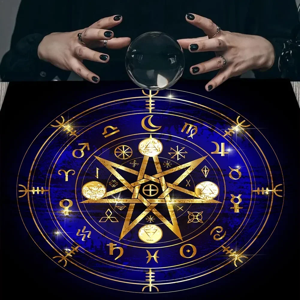Psychedelic Starry Sky Tarot Tablecloth Altar Cloth Triple Moon Pentagrams Wheel Of The Zodiac Astrology Mandala Tarot Tapestry 5