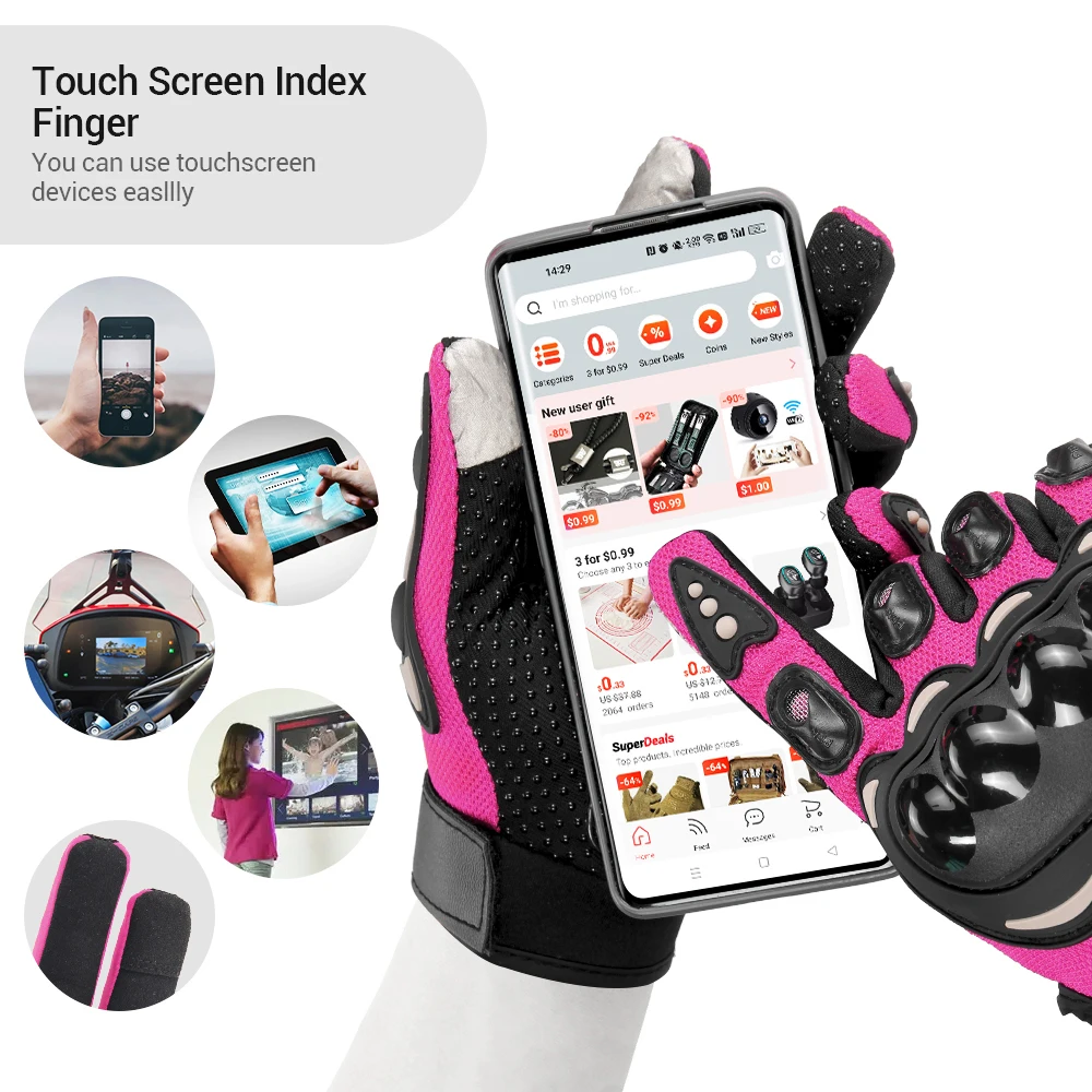 Motorcycle Glove Men Women Touch Screen Summer Cycling Racing Full Finger Motorbike Bicycle Motocross Pink Gloves motorcycle gloves,sports gloves,cycling gloves