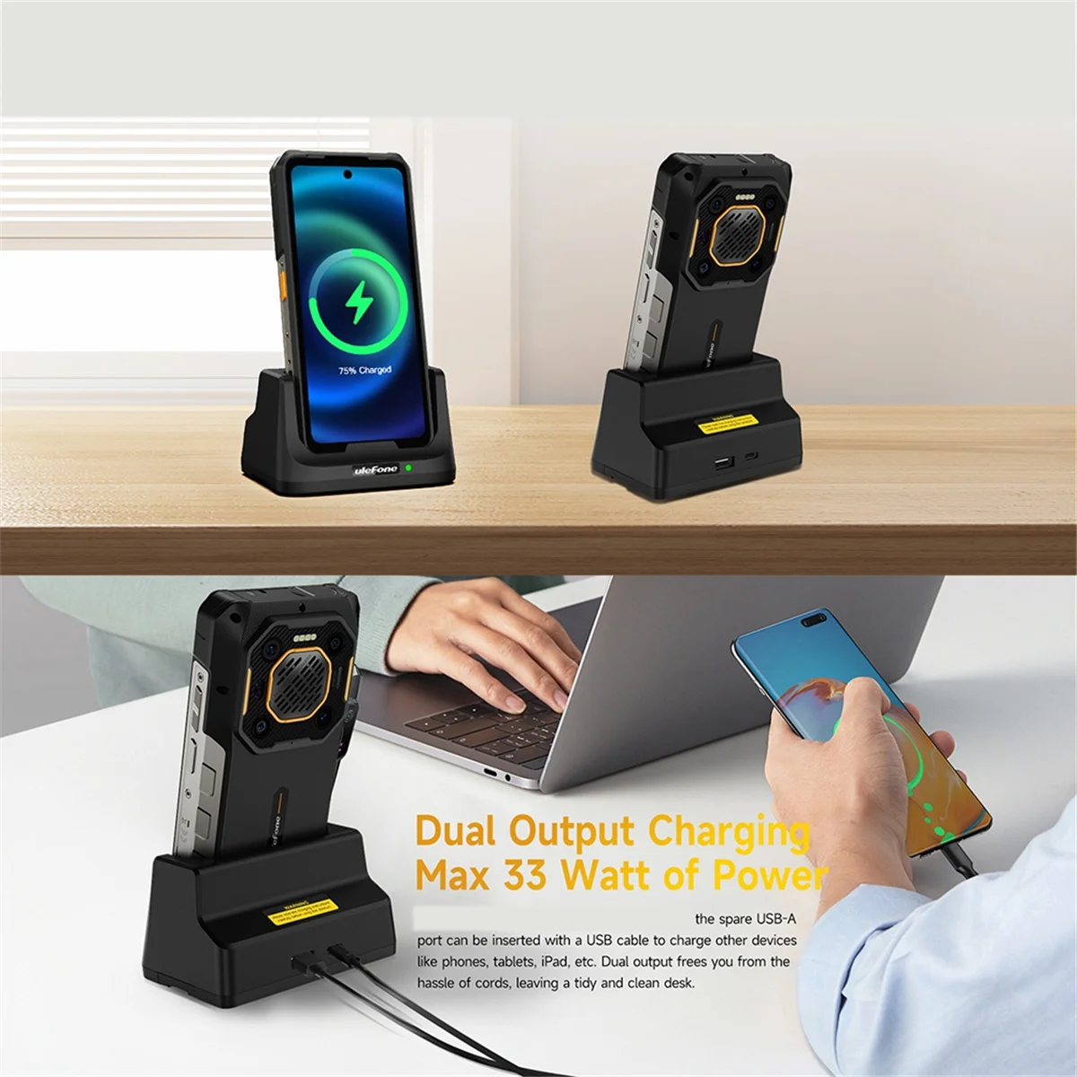 UAS22 33W Desk Charging Dock Fast Charging Station for Armor 26 Ultra
