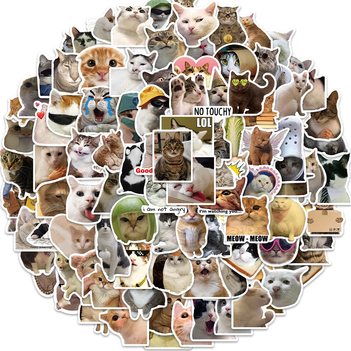 Cute Funny Cat Meme Graffiti Stickers - Waterproof Decorative Pack