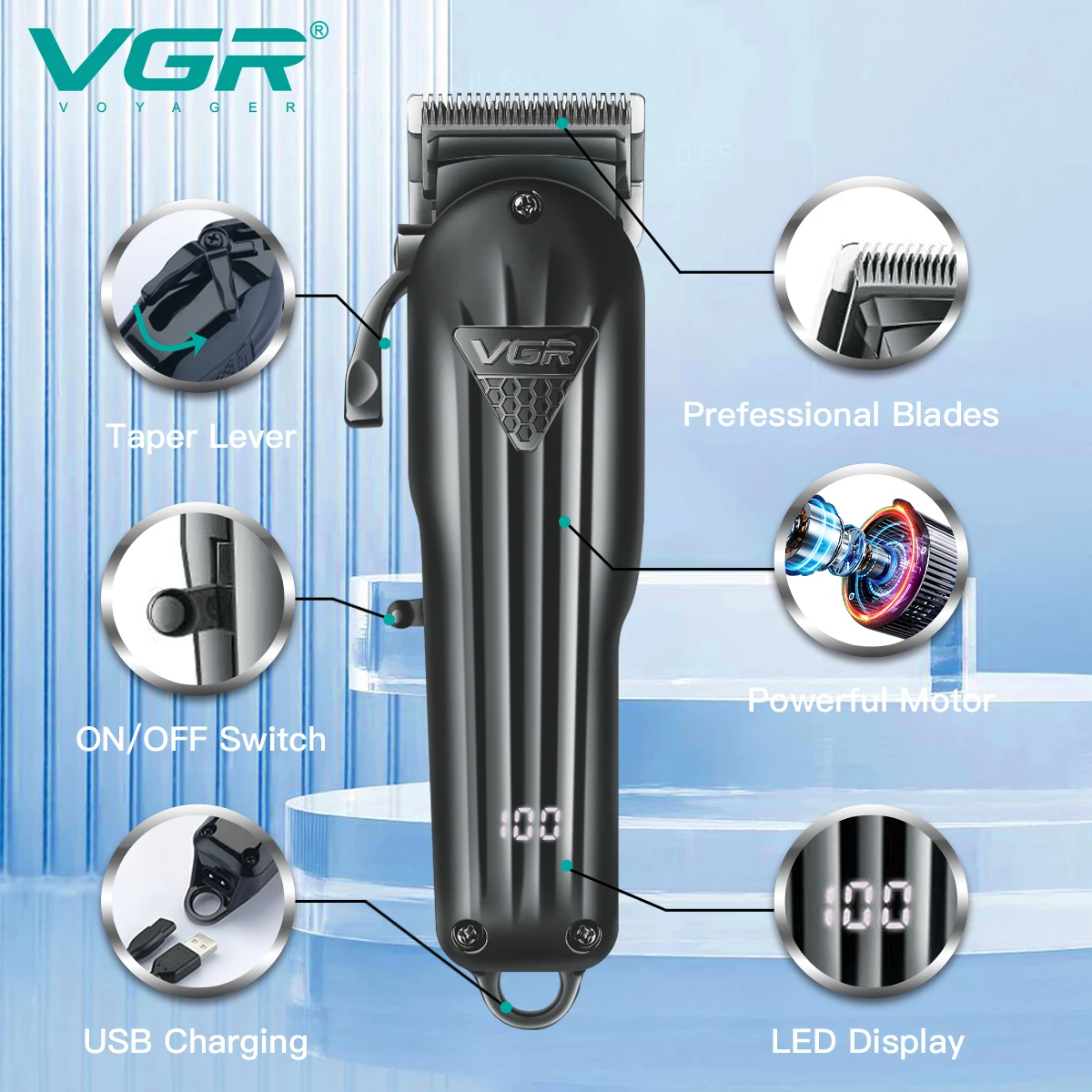 VGR Hair Clipper Professional Hair Cutting Machine Hair Trimmer Adjustable Cordless Rechargeable V 282 2