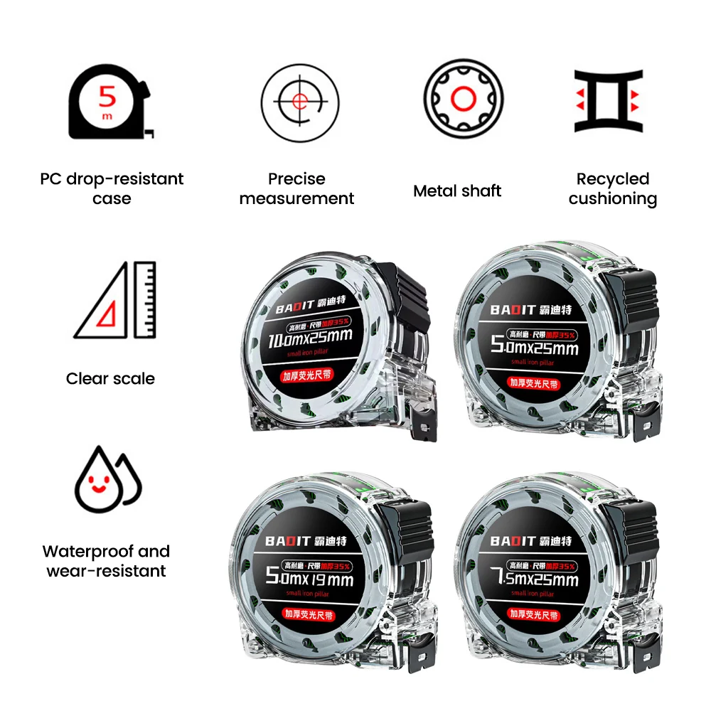 Tape Measure Measuring Tape Self locking Steel Tape measure Fluorescent tape High precision Thickened Wear-resistant Fall resistant