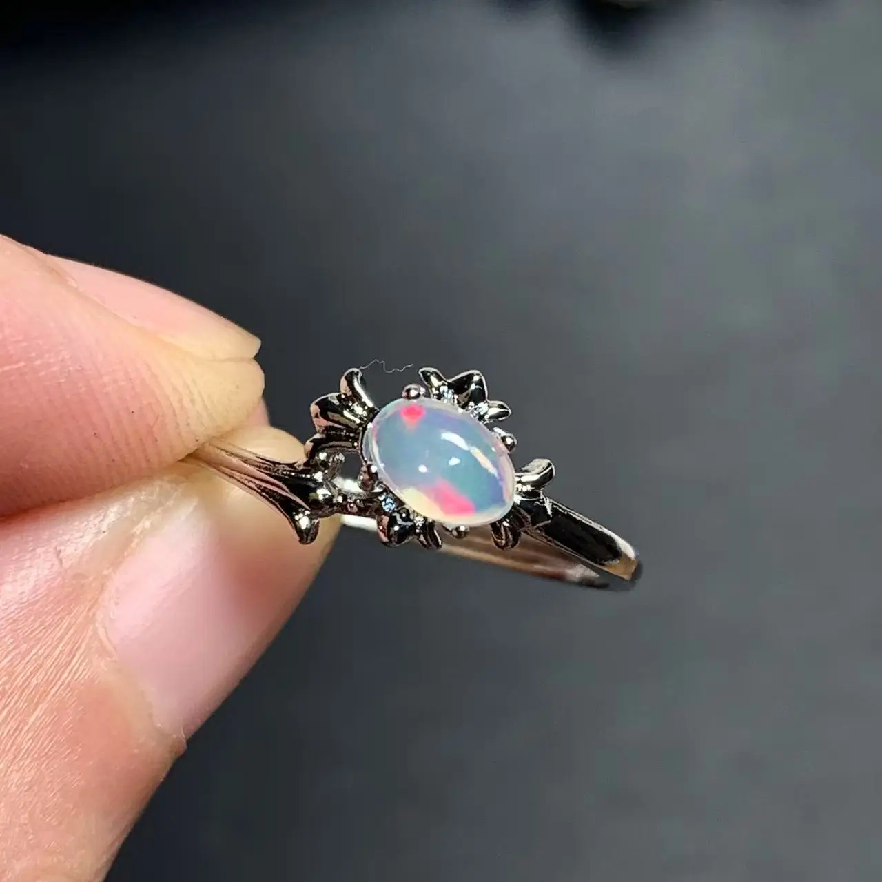 Authentic Australia natural fire opal white copper Luxury Ring Jewelry for Women Gift Wholesale High Quality Vintage Fine