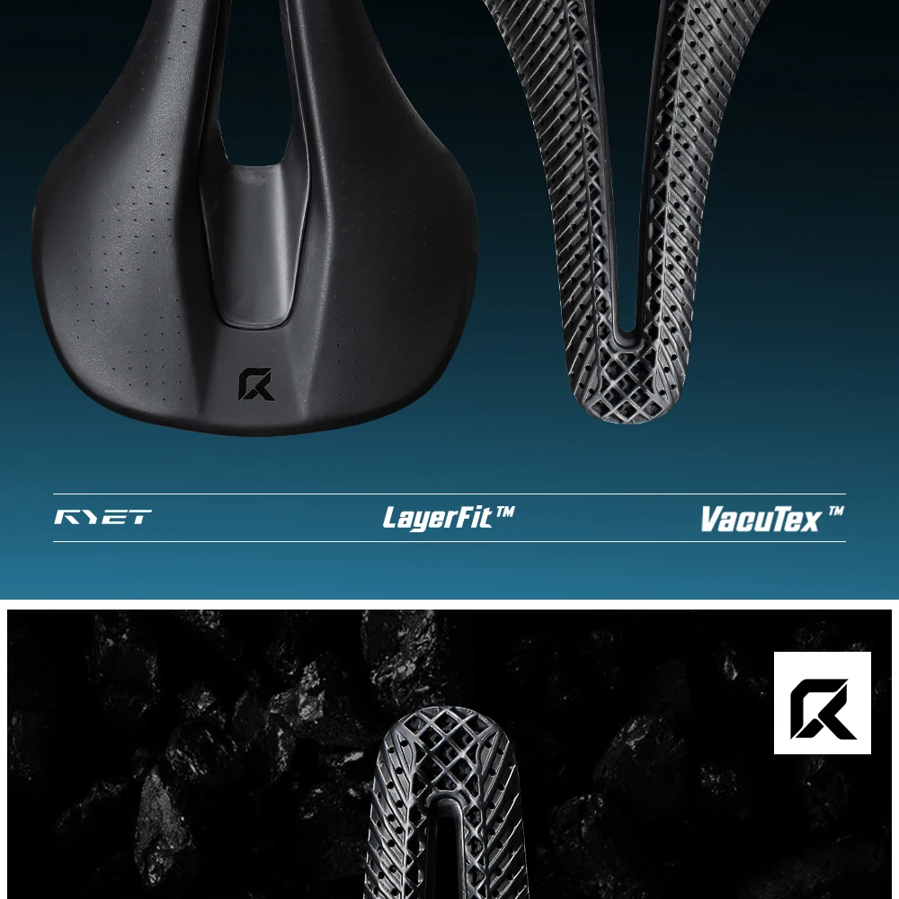 RYET 3D-Gedruckter Vakuum-Fahrradsattel Vollcarbon Oval 7x9mm Schienen MTB Rennrad Gravel Radfahrsattel 143mm Breit für Männer Frauen – Detail 2