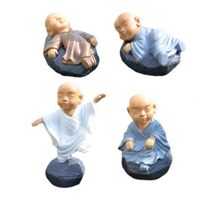 4pcs Figurine Fairy Home Decoration Accessories Kawaii Chinese Buddhist Monks Miniature Bonsai Garden Furniture Resin Craft miniature ornament,ornament crafts,miniature figurines,resin crafts accessories,resin ornaments,resin crafts