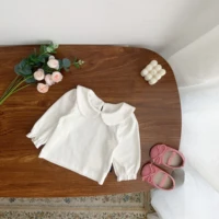 Spring And Autumn Newborn Baby Girls Baby Lapel Princess Casual Shirt For Children Long Sleeved Outing Base Shirt 4