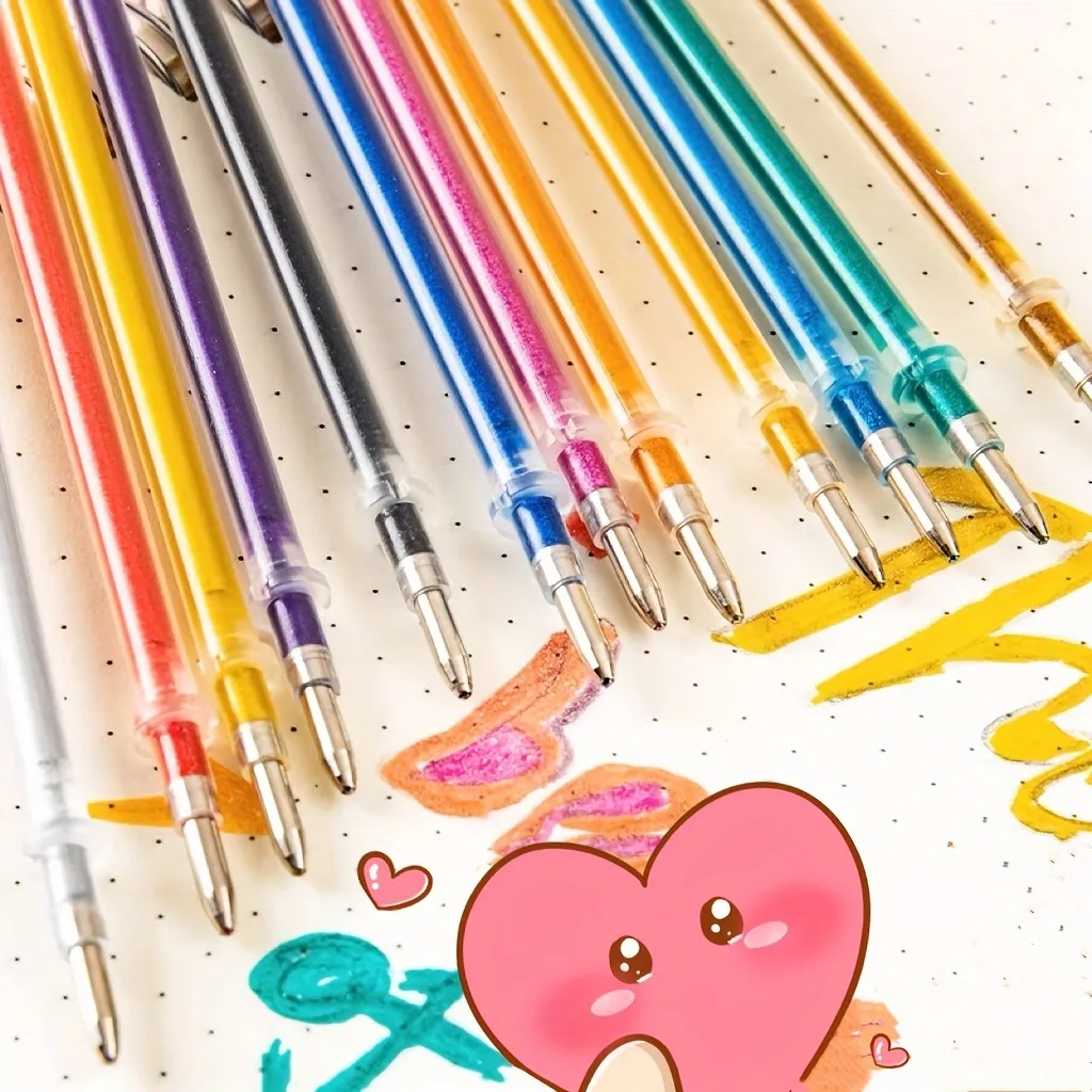 48/100pcs/set Multi-color Gel Pen Refills Painting Drawing Glitter Highlighters Cute Pens Art Markers School Office Supplies 3