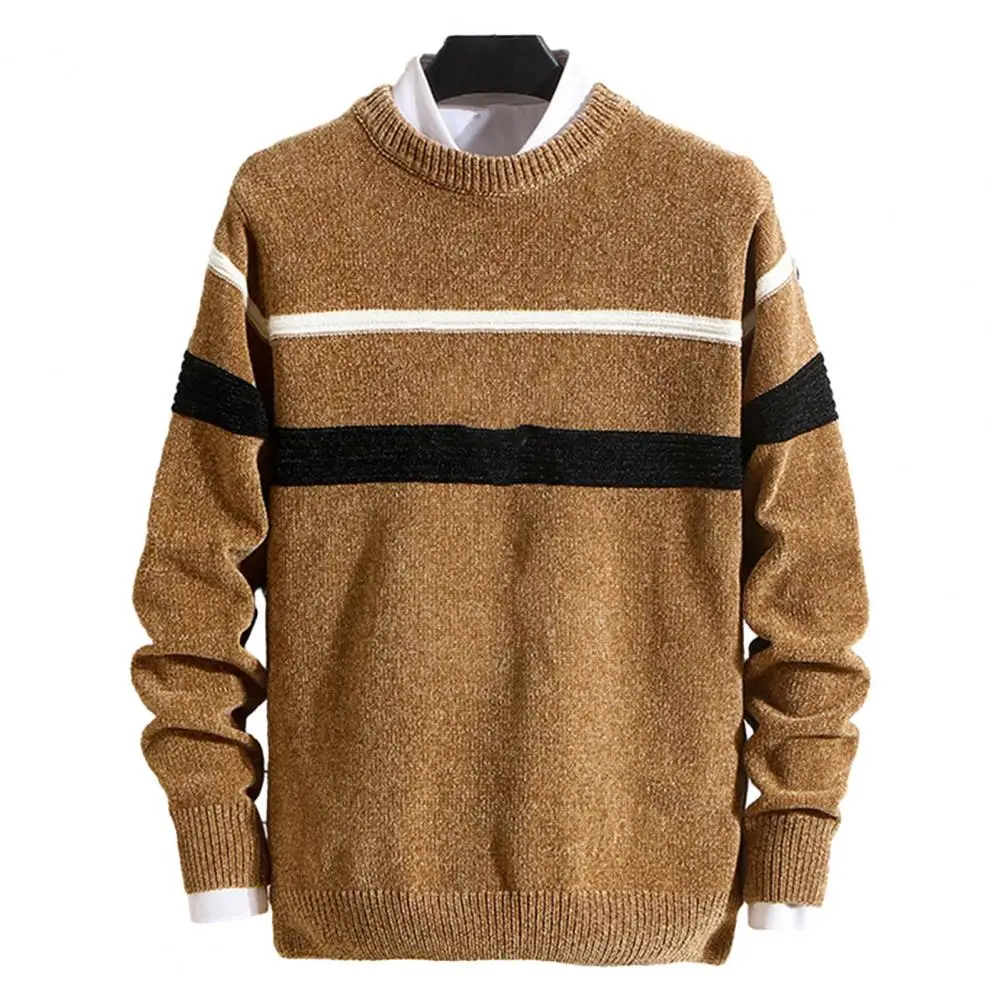 

Autumn Men Sweater O-neck Long Sleeve Striped Print Slim Pullover Knitting Tops свитер мужской