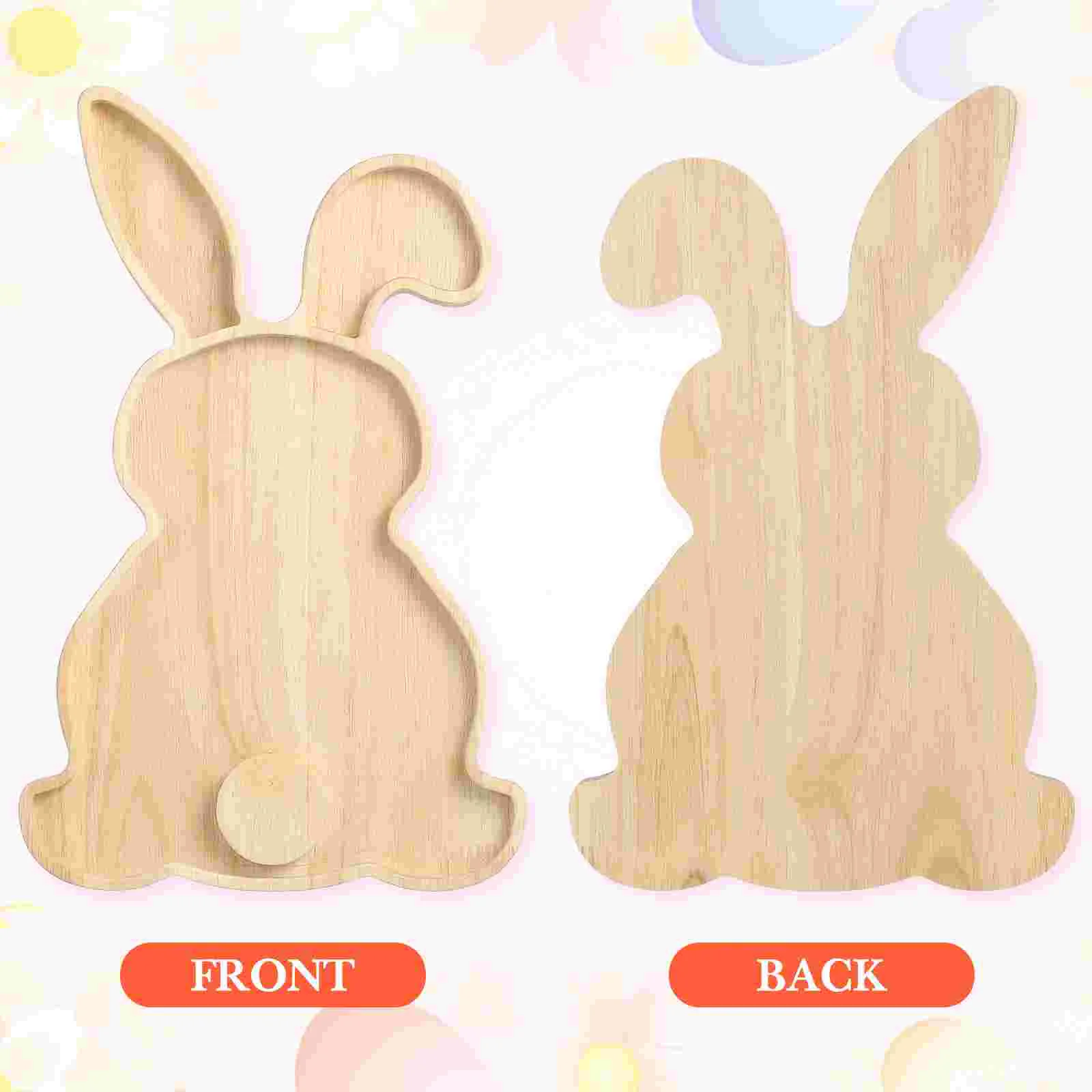 Easter Wooden Rabbit Plate Adorable Wooden Tray Snack Fruit Tray for Parties Holidays Dinners Easter Bunny Plate 3