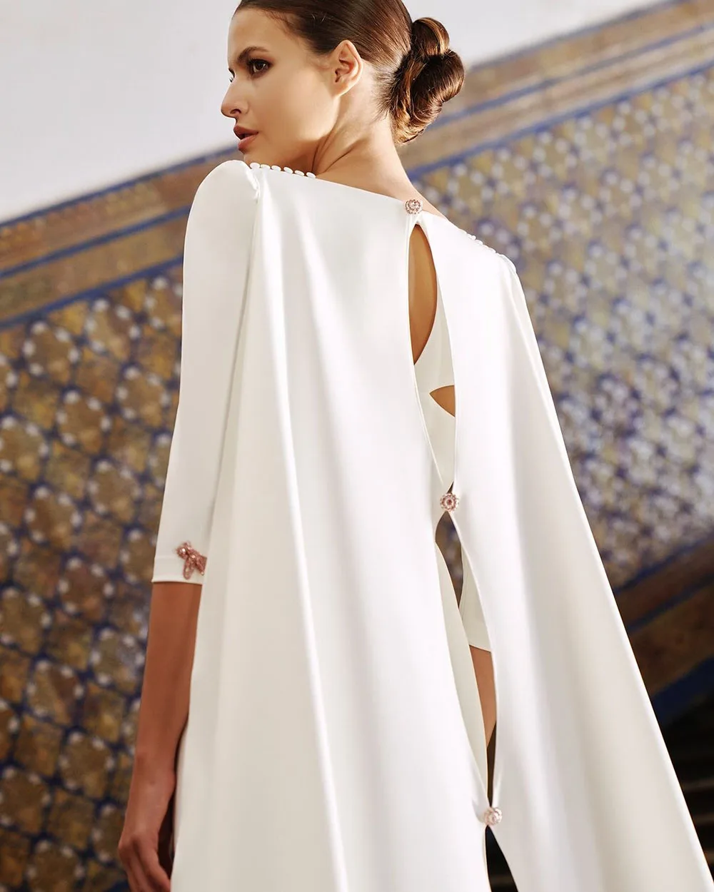 Muslim Wedding Dresses For Brides Half Sleeves Bridal Gown With Long Cape Square Collor Bride Dress Evening Dress Customized 2