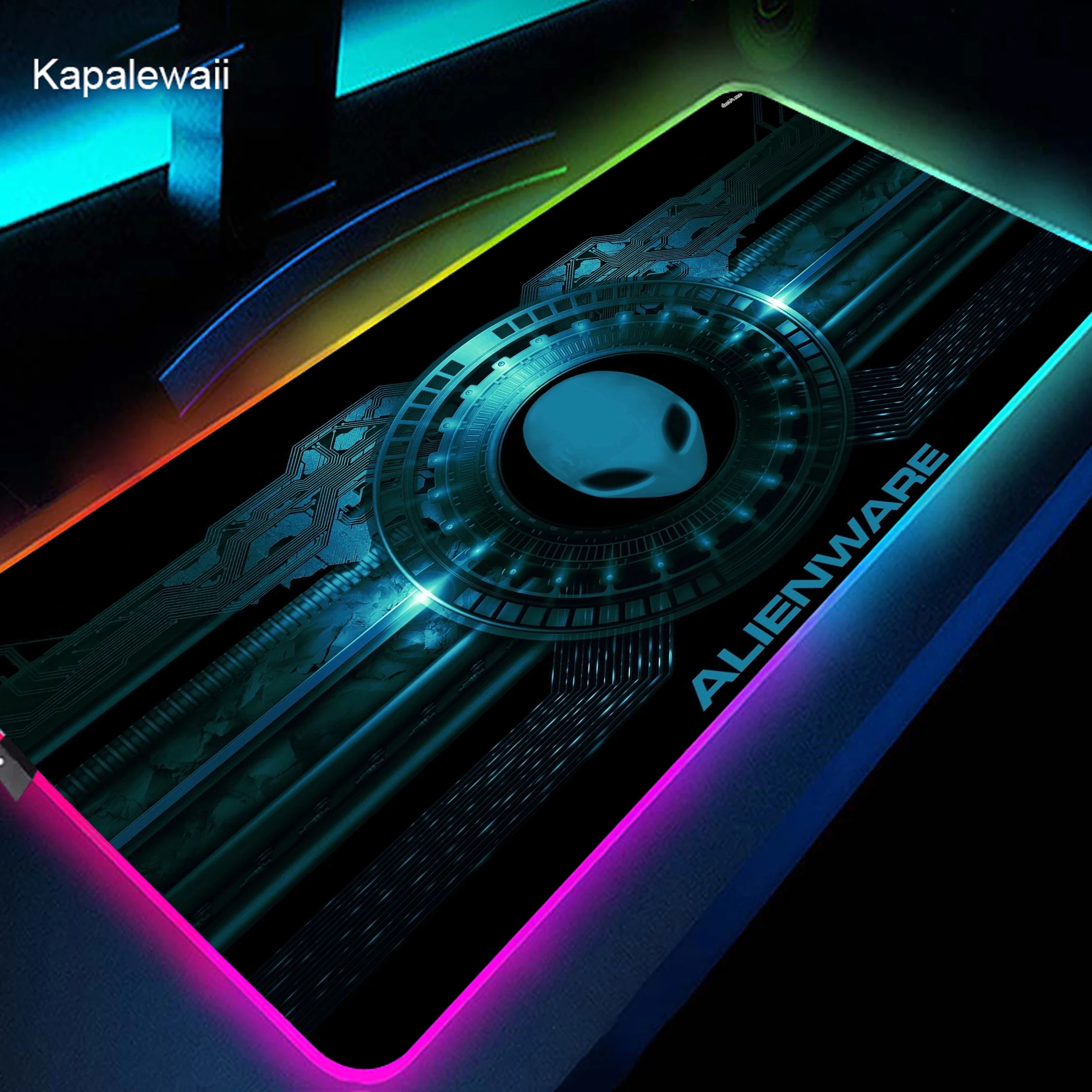 Grande Rgb Alienware Gaming Mouse Pad pc Gamer Desk Mat Teclado Acessórios de Computador Led Xxl 900x400 mm - Imagem 2