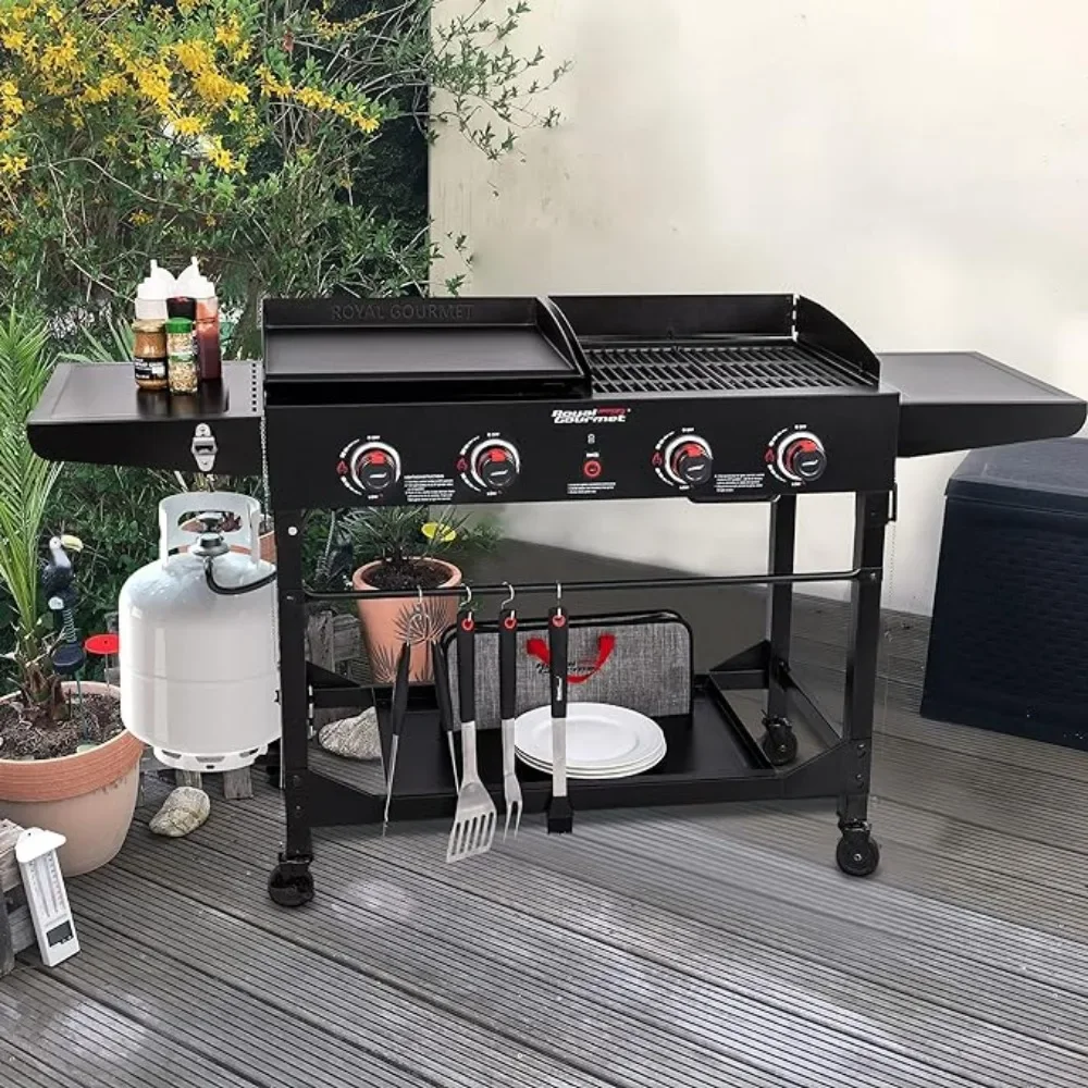 

4-Burner Portable Flat Top Gas Grill and Griddle Combo With Folding Legs Barbecue Grill Extra Large 48 Fire Wood Heater 000 BTU