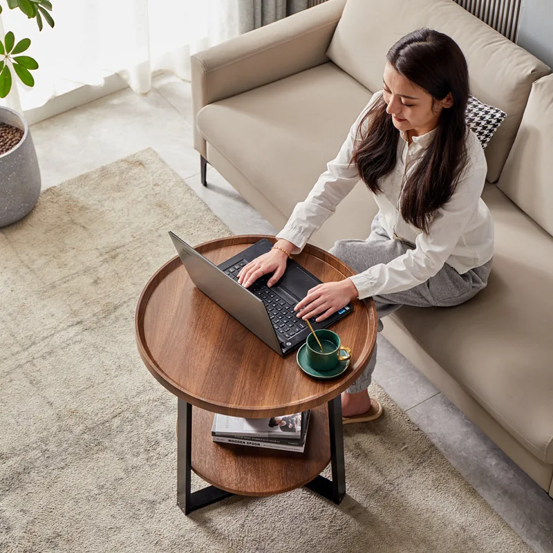 

Light Luxury Sofa Side Table Small Apartment Living Room Coffee Table Simple Modern Household Round Double-layer Table for Bed