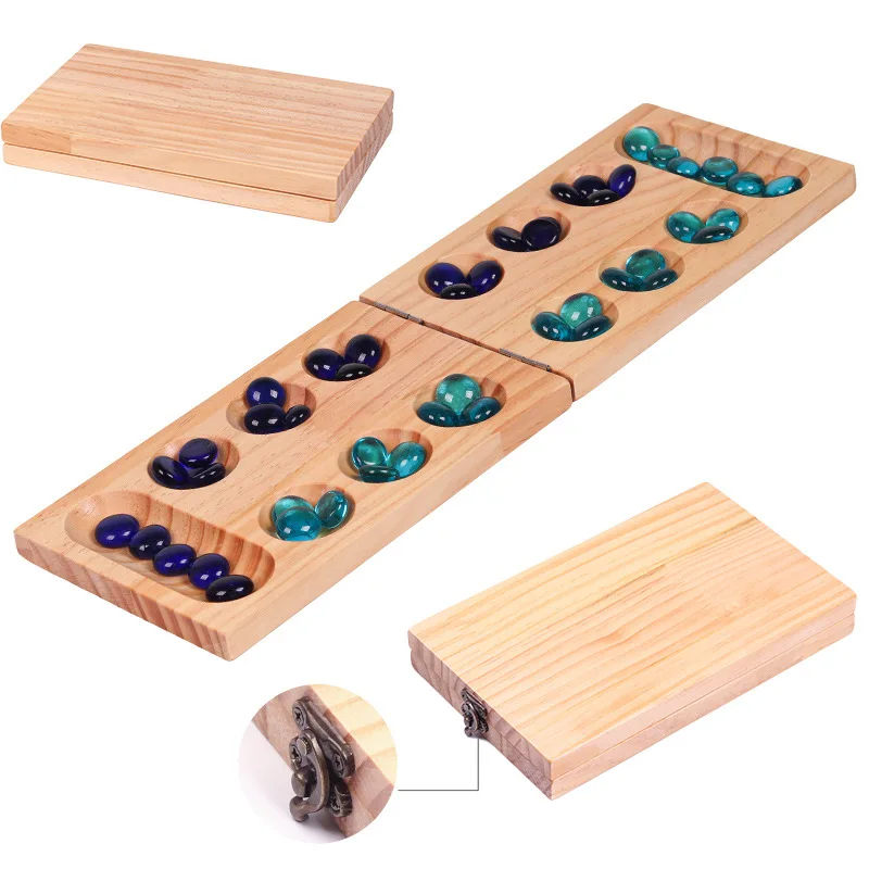 1 ensemble de jeu de société Mancala pliable, jeu de Table classique amusant avec planche en bois pour adultes et enfants